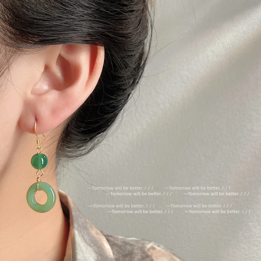 Vintage Fashion Ai - Green Real Jade Ring Earrings Lucky