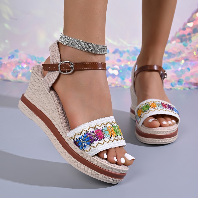 Vintage Fashion Prints - Summer Bohemian Style Braided Women's Heeled
