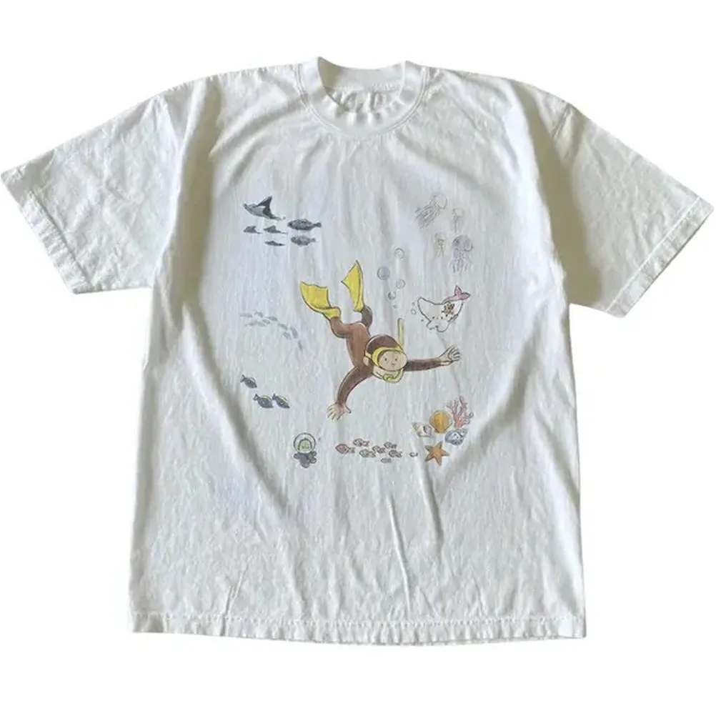 Vintage Fashion Ai - Curious George Underwater T-Shirt, Animal Tee,