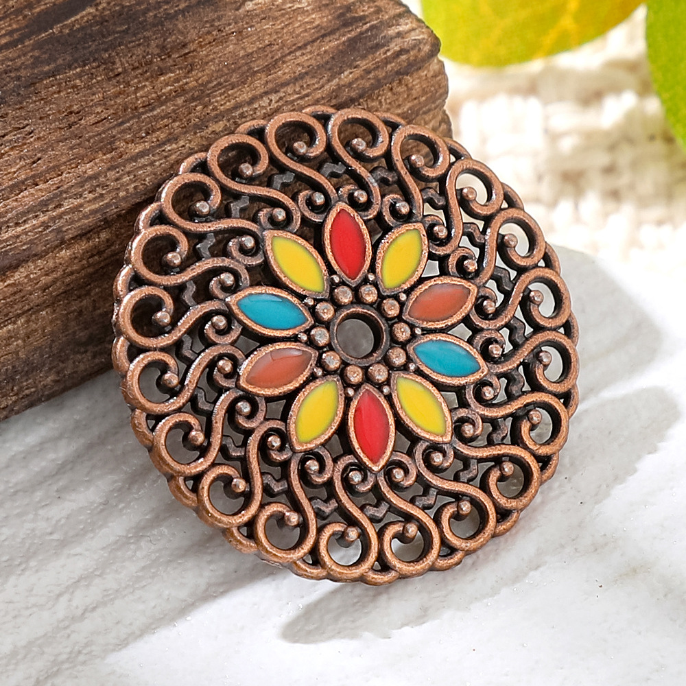 Vintage Fashion Ai - Vintage Copper Bronze Bohemia Enamel Round